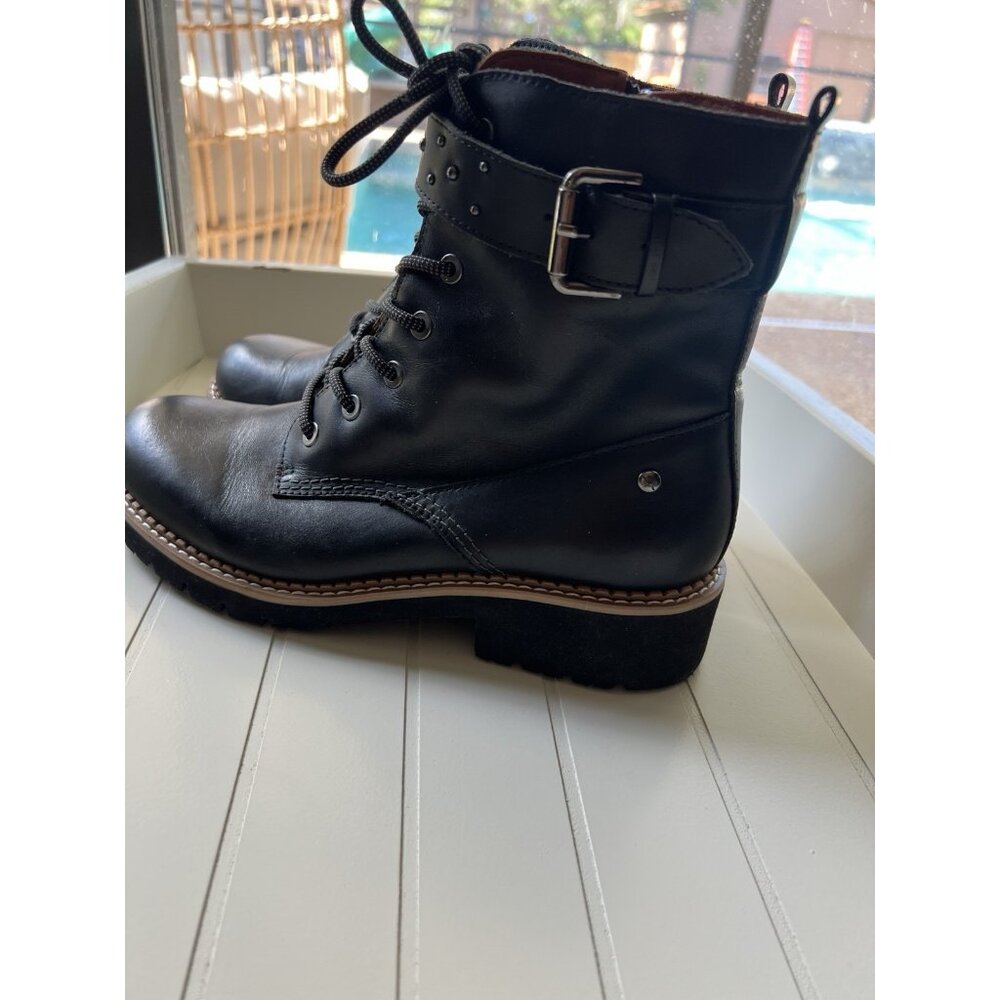 Pikolinos Black Leather Combat Boots Womens US 6 EU 37 Lace Up Side Zip - Picture 12 of 14